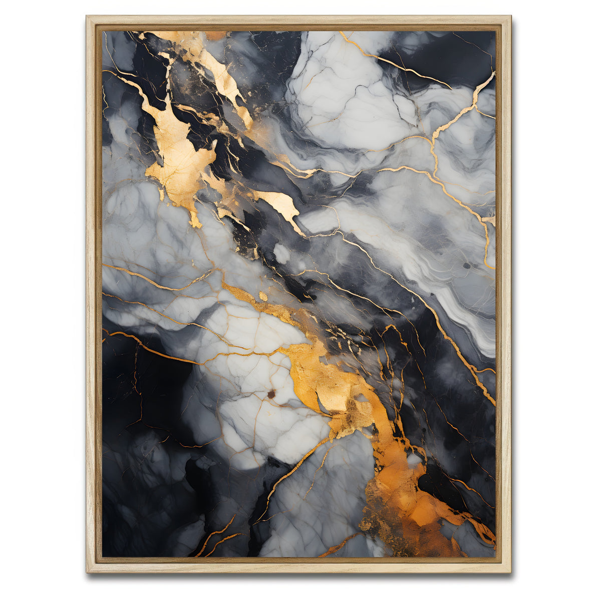 AUTO-MOCKUP WHITE | Abstract - White gold waves 8 | 1 Piece | Natural Framed Canvas | group=3x4