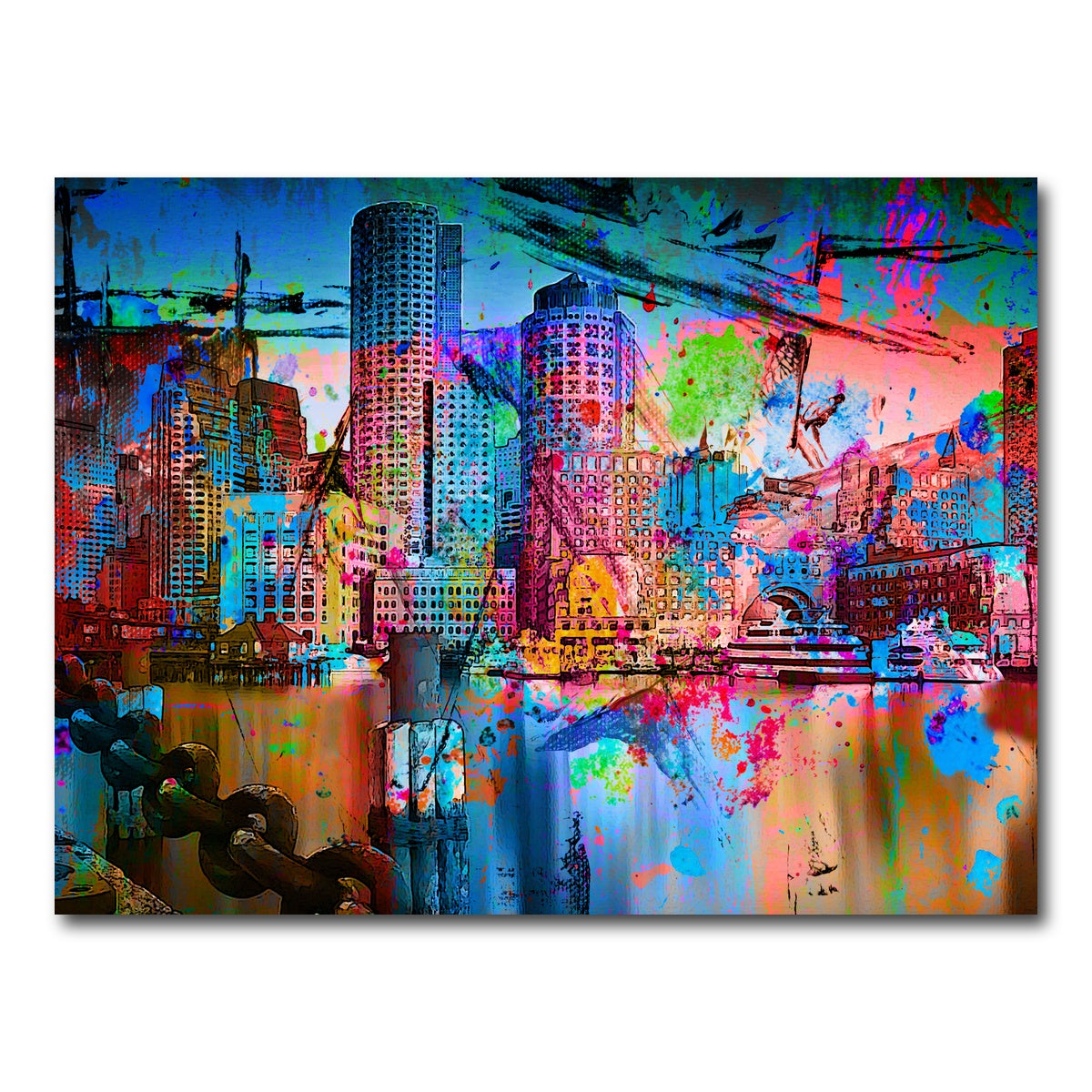AUTO-MOCKUP WHITE | Abstract Boston Skyline | 1 Piece | Gallery Wrap Canvas | group=4x3