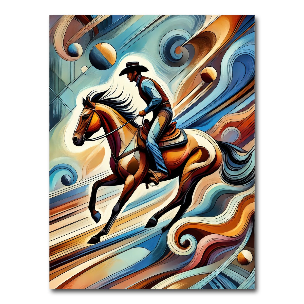 AUTO-MOCKUP WHITE | Abstract Cowboy & Horse | 1 Piece | Gallery Wrap Canvas | group=3x4