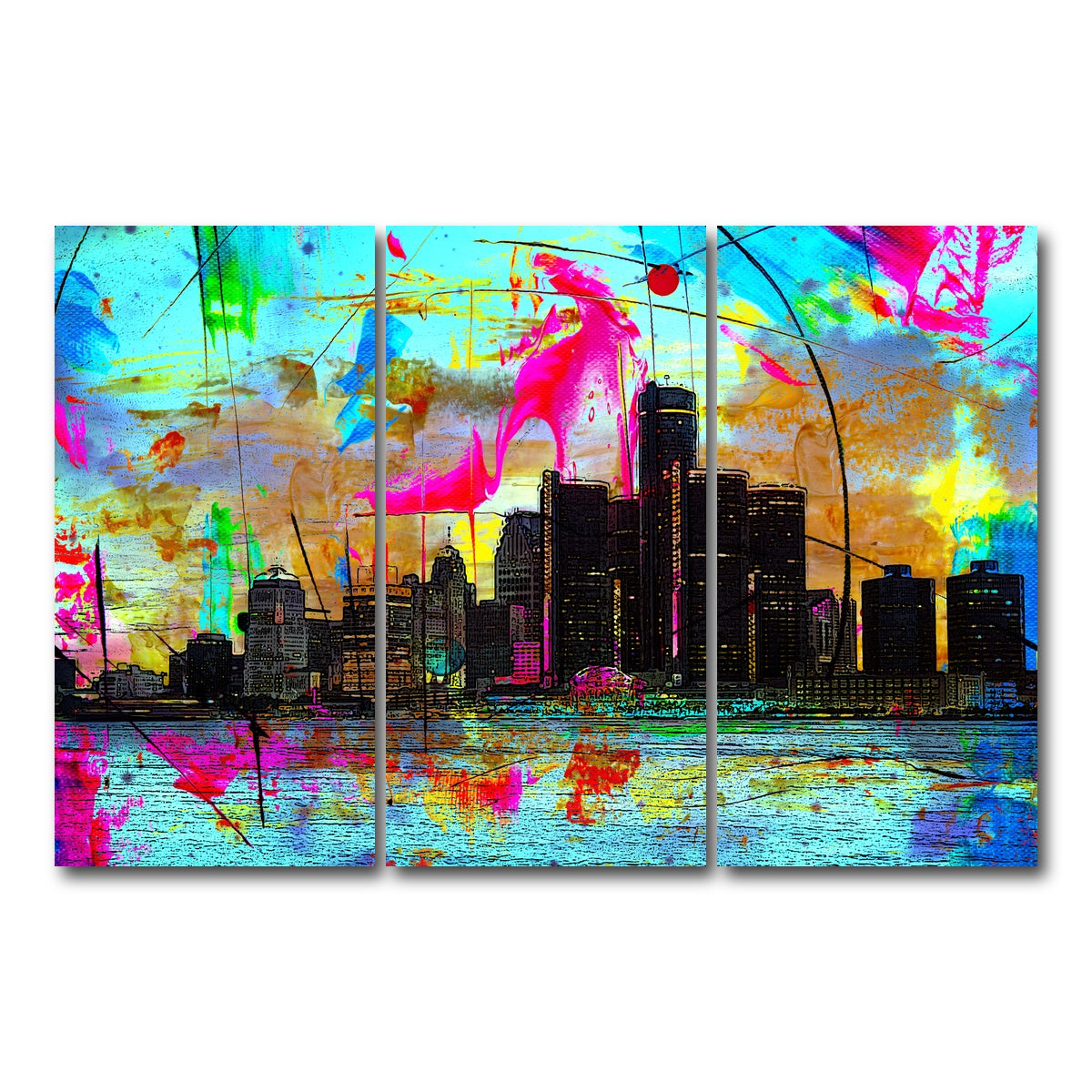 AUTO-MOCKUP WHITE | Abstract Detroit | 3 Piece | Gallery Wrap Canvas | group=12x24
