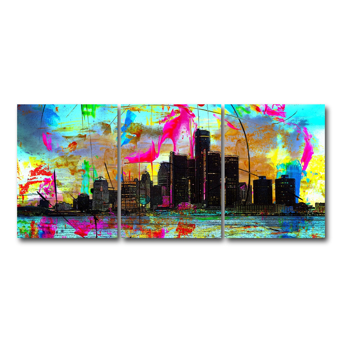 AUTO-MOCKUP WHITE | Abstract Detroit | 3 Piece | Gallery Wrap Canvas | group=18x24