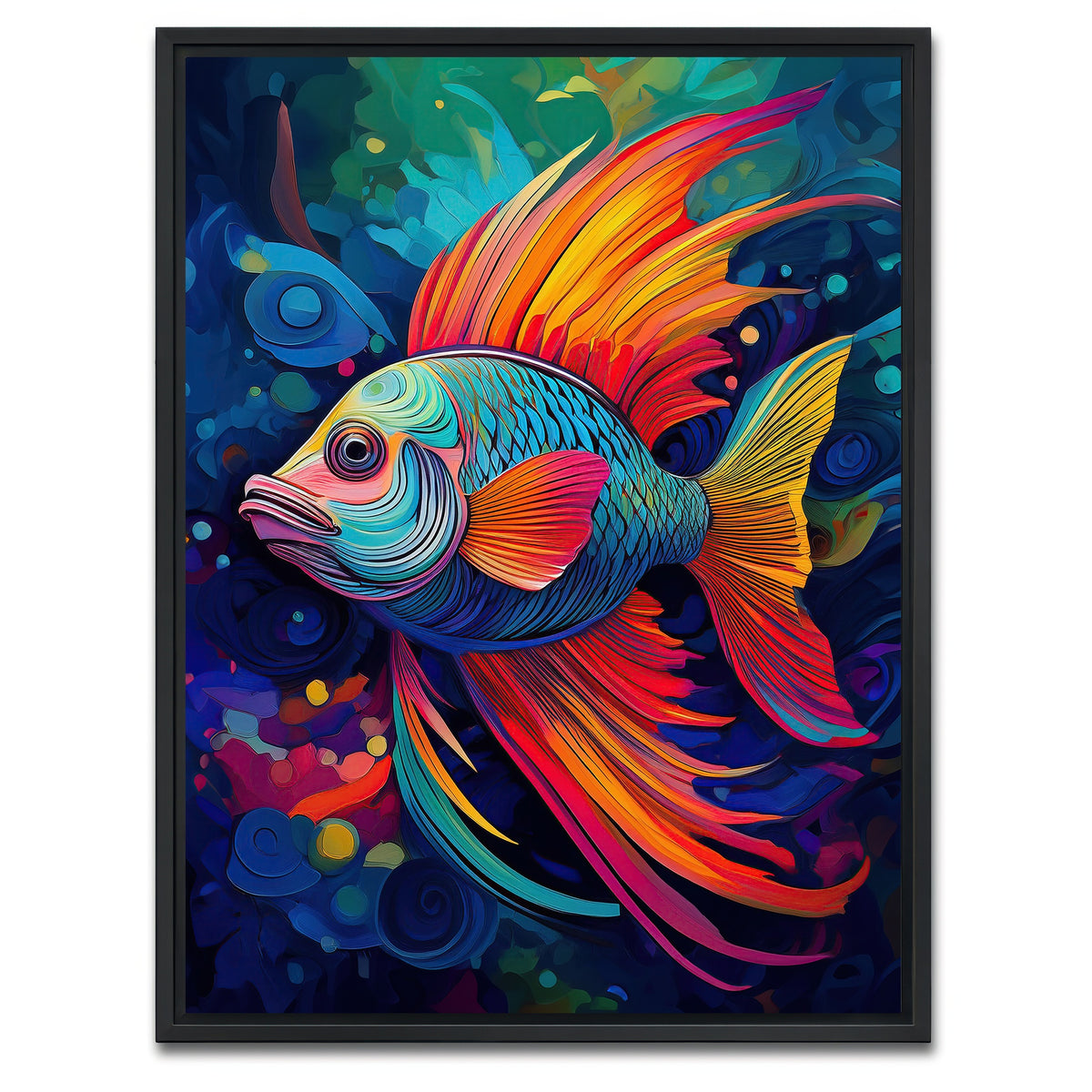 AUTO-MOCKUP WHITE | Abstract Fish Modern Art | 1 Piece | Black Framed Canvas | group=3x4