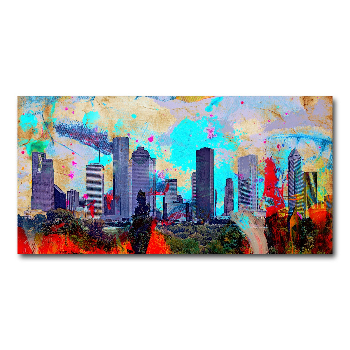 AUTO-MOCKUP WHITE | Abstract Houston Skyline | 1 Piece | Gallery Wrap Canvas | group=2x1