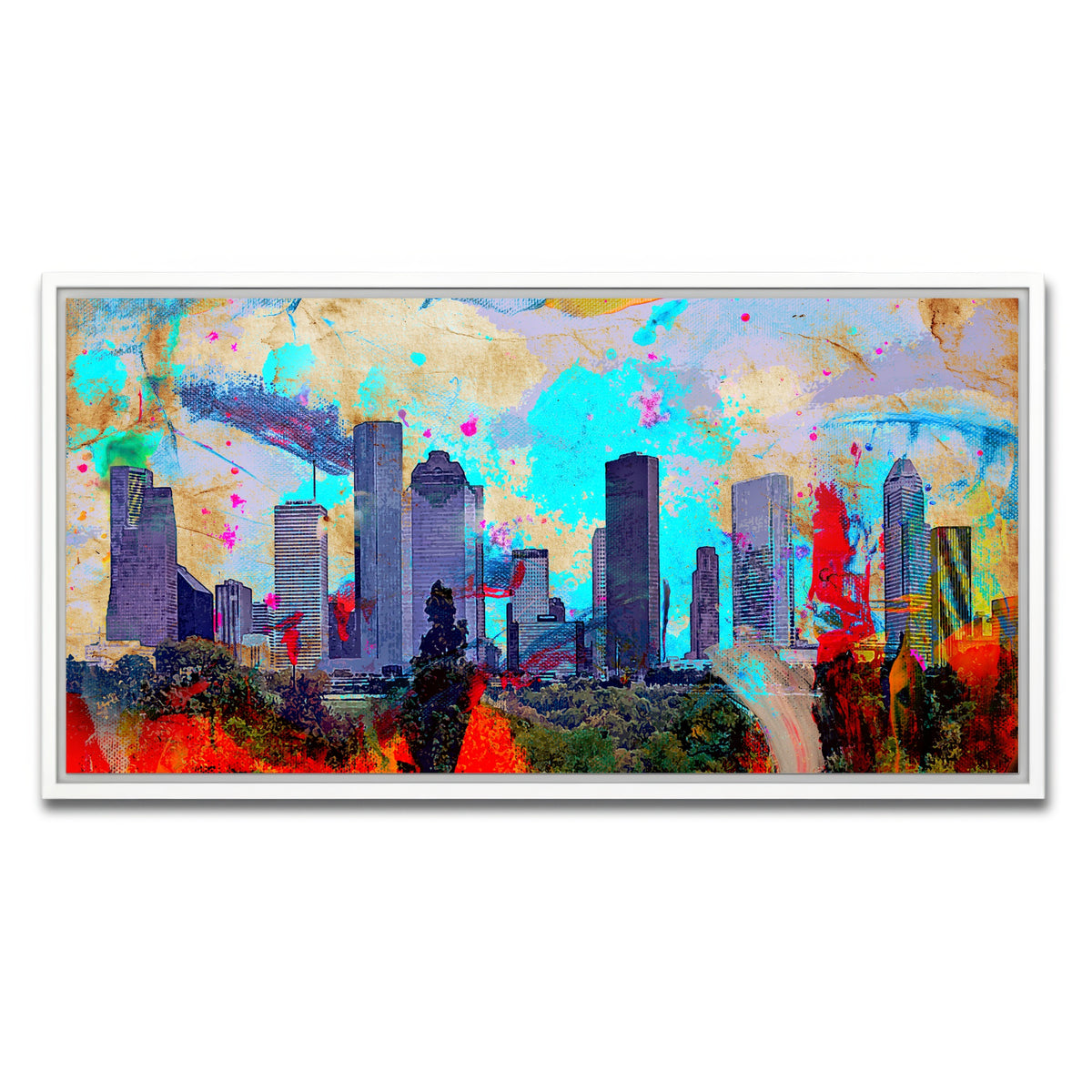 AUTO-MOCKUP WHITE | Abstract Houston Skyline | 1 Piece | White Framed Canvas | group=2x1