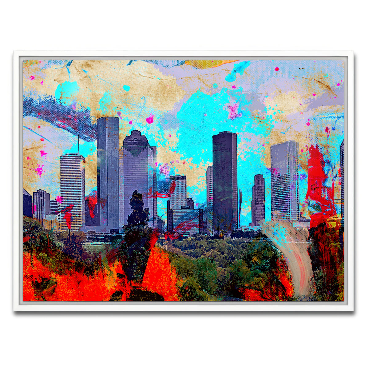 AUTO-MOCKUP WHITE | Abstract Houston Skyline | 1 Piece | White Framed Canvas | group=4x3