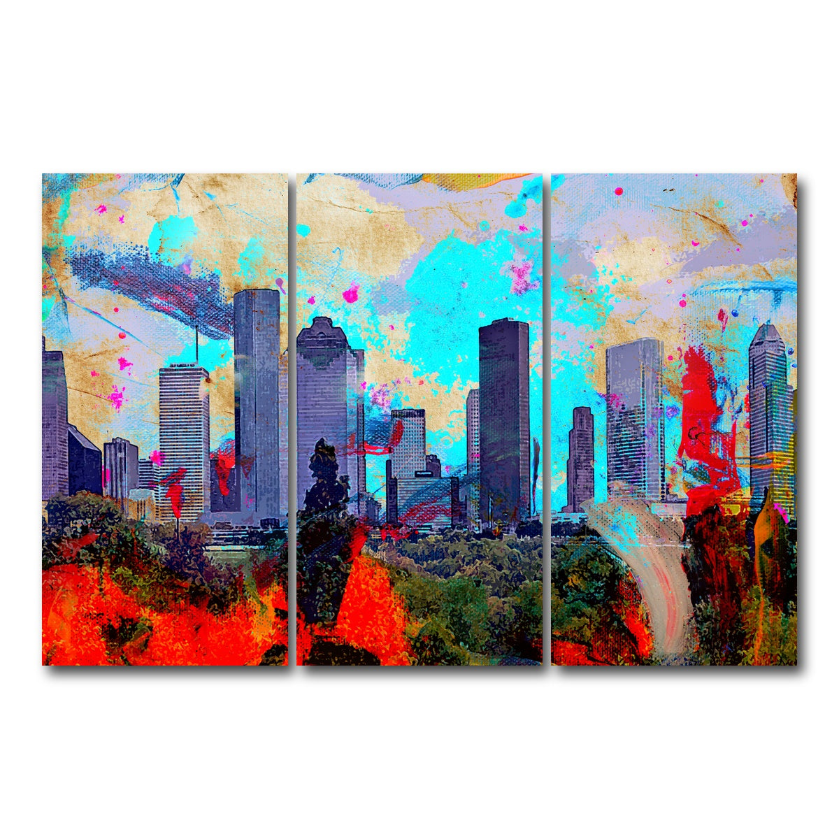 AUTO-MOCKUP WHITE | Abstract Houston Skyline | 3 Piece | Gallery Wrap Canvas | group=12x24