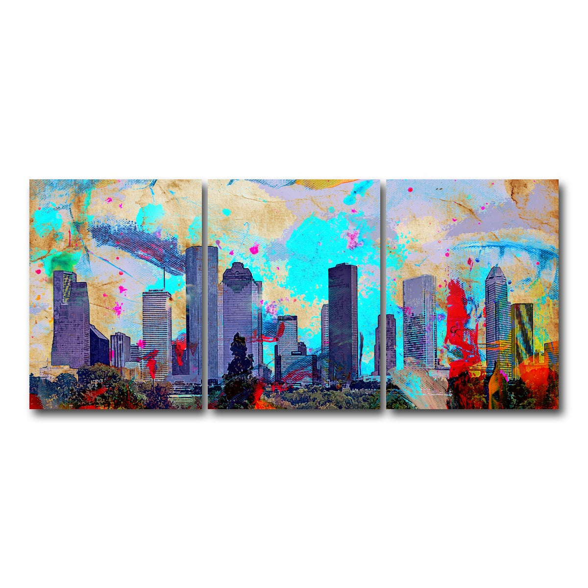 AUTO-MOCKUP WHITE | Abstract Houston Skyline | 3 Piece | Gallery Wrap Canvas | group=18x24