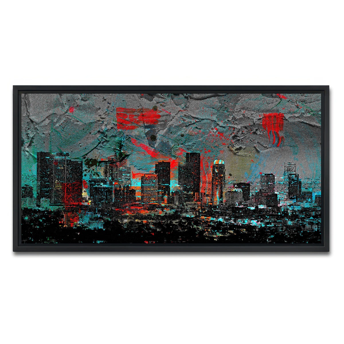 AUTO-MOCKUP WHITE | Abstract Los Angeles Skyline | 1 Piece | Black Framed Canvas | group=2x1