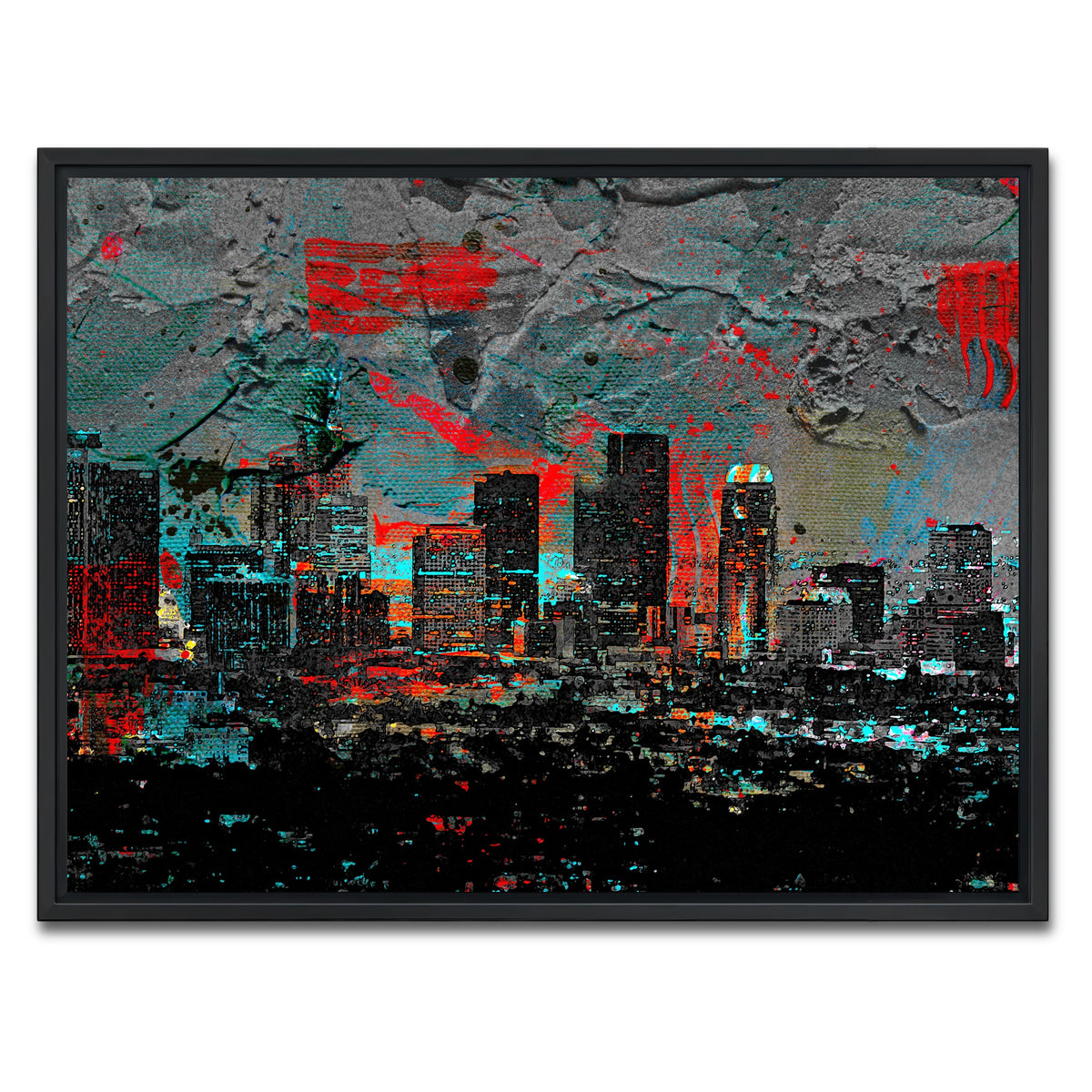 AUTO-MOCKUP WHITE | Abstract Los Angeles Skyline | 1 Piece | Black Framed Canvas | group=4x3