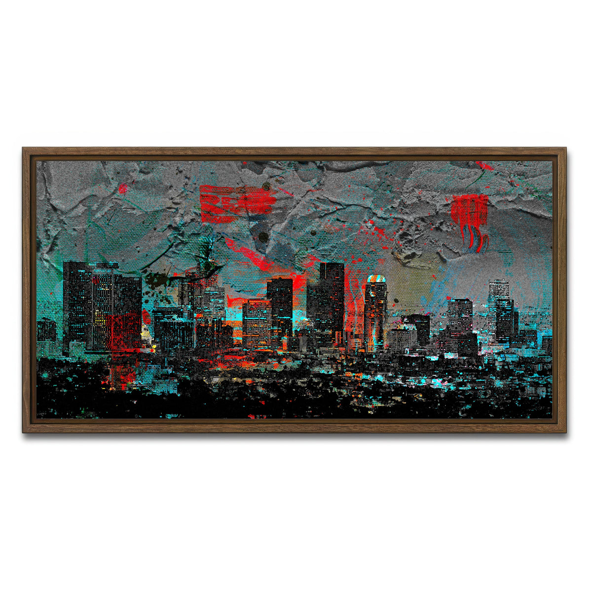 AUTO-MOCKUP WHITE | Abstract Los Angeles Skyline | 1 Piece | Walnut Framed Canvas | group=2x1