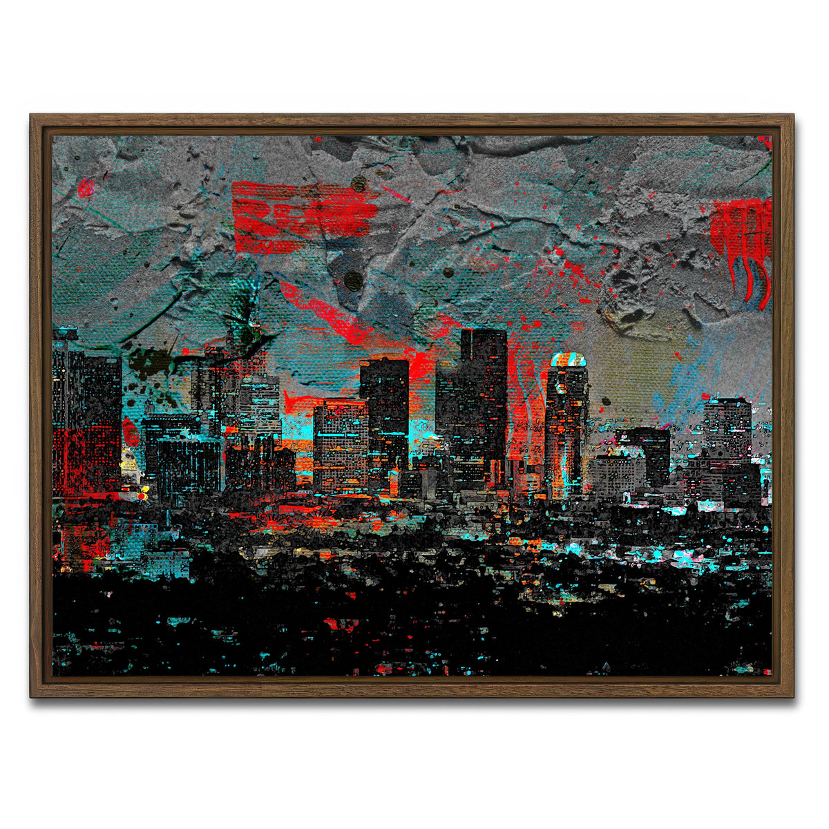 AUTO-MOCKUP WHITE | Abstract Los Angeles Skyline | 1 Piece | Walnut Framed Canvas | group=4x3