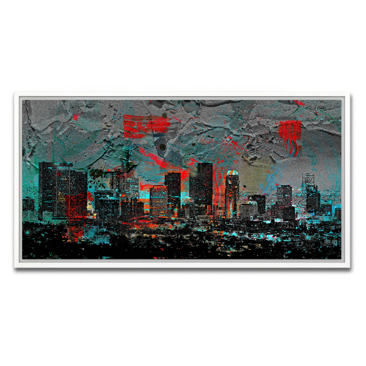 AUTO-MOCKUP WHITE | Abstract Los Angeles Skyline | 1 Piece | White Framed Canvas | group=2x1
