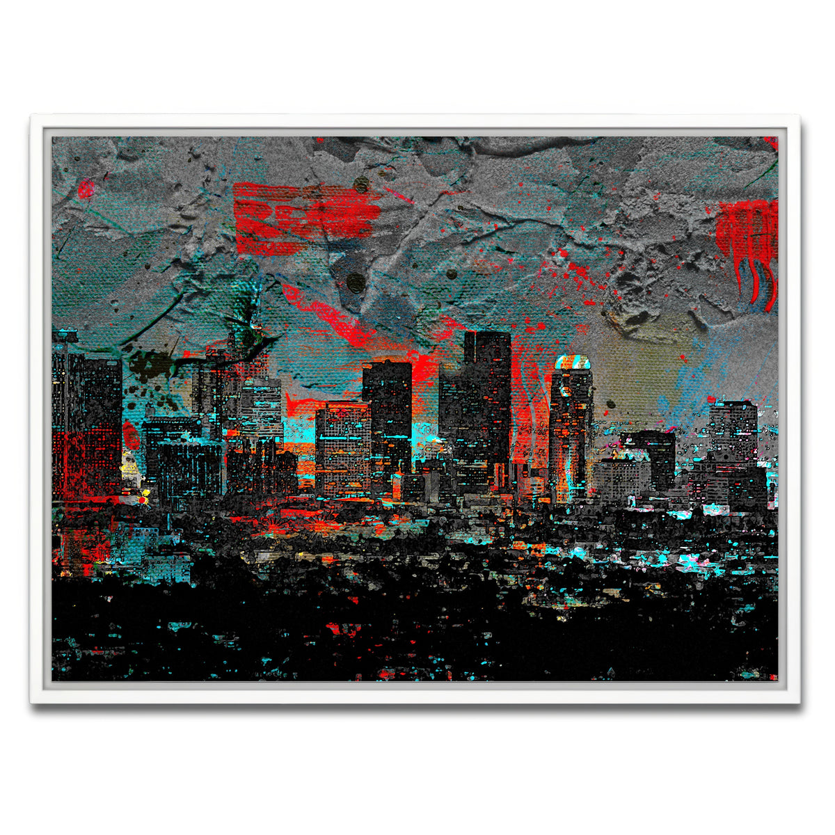 AUTO-MOCKUP WHITE | Abstract Los Angeles Skyline | 1 Piece | White Framed Canvas | group=4x3