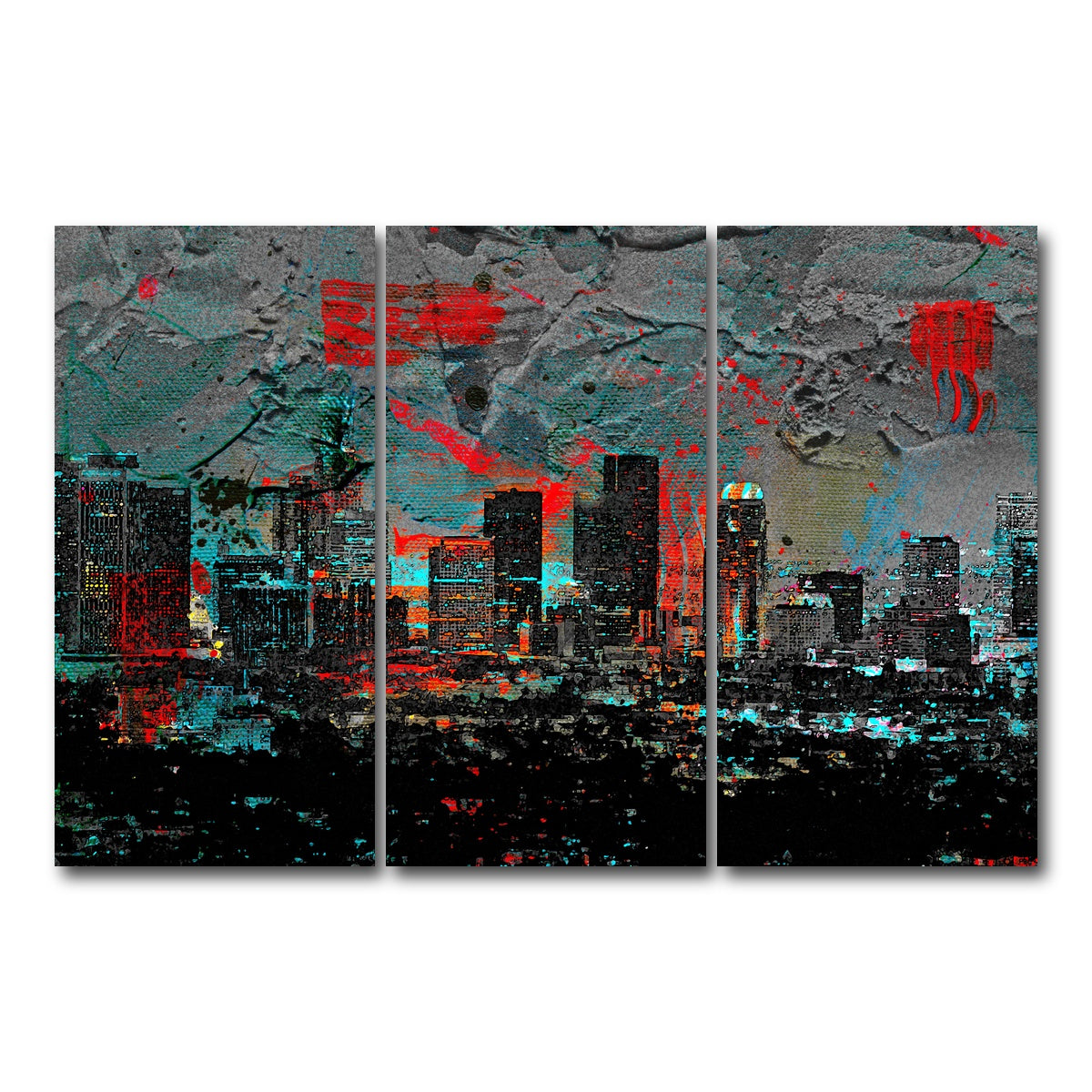 AUTO-MOCKUP WHITE | Abstract Los Angeles Skyline | 3 Piece | Gallery Wrap Canvas | group=12x24