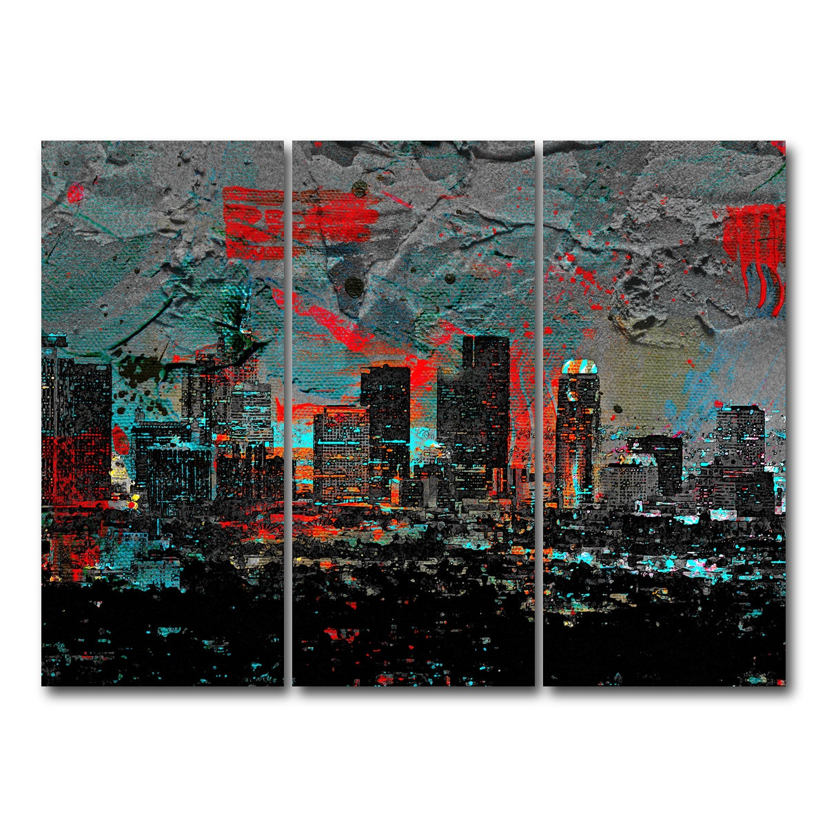 AUTO-MOCKUP WHITE | Abstract Los Angeles Skyline | 3 Piece | Gallery Wrap Canvas | group=8x18