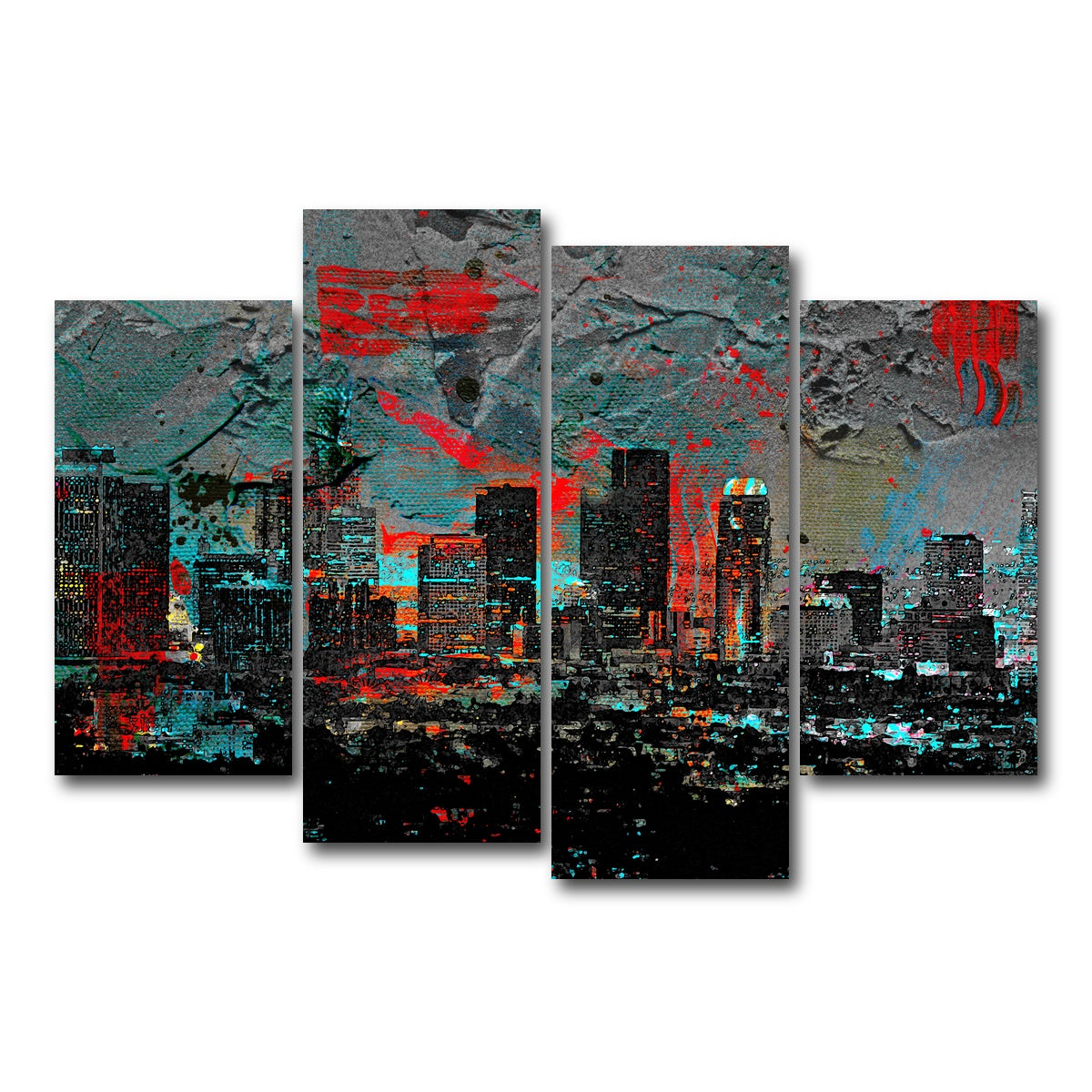 AUTO-MOCKUP WHITE | Abstract Los Angeles Skyline | 4 Piece | Gallery Wrap Canvas | group=4_short