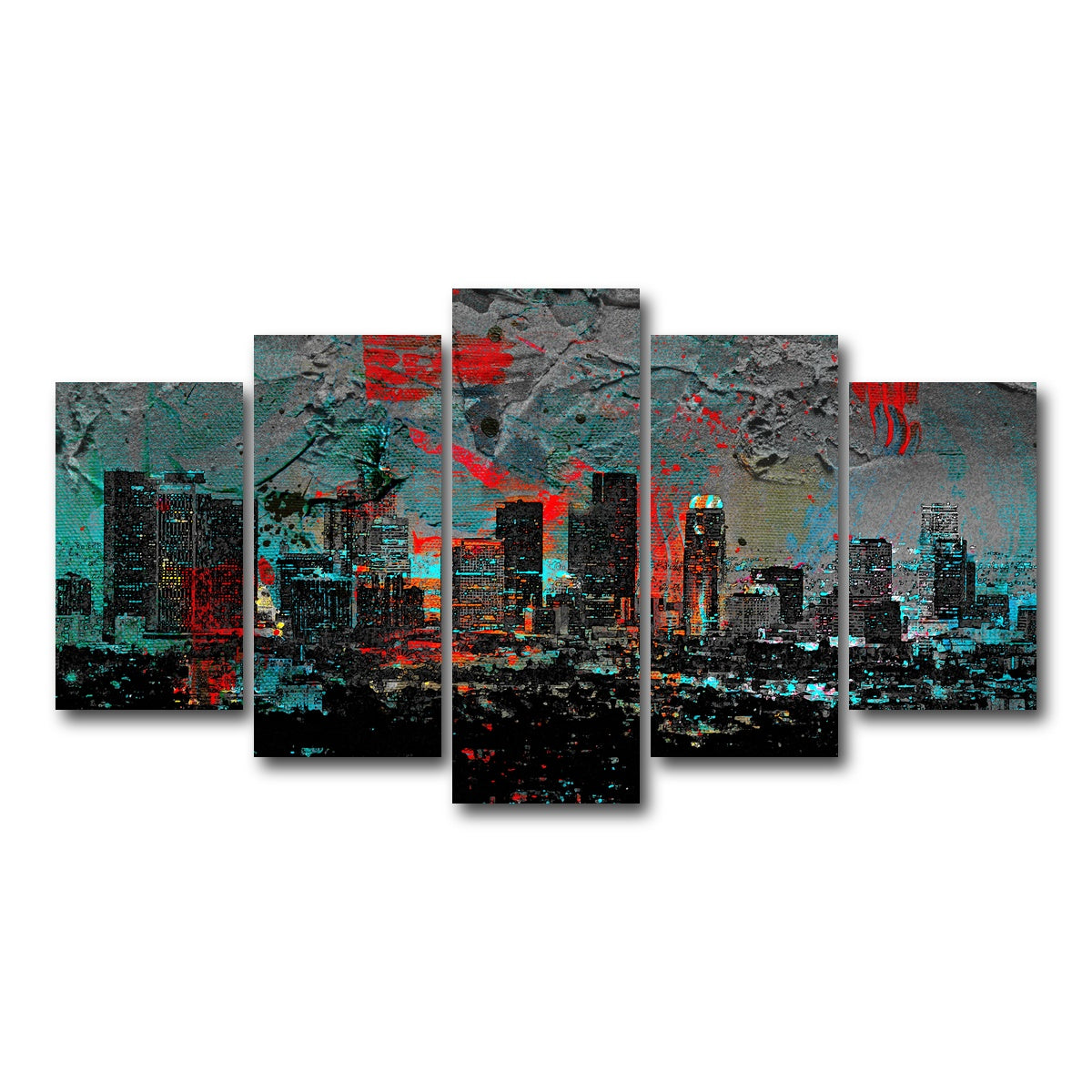 AUTO-MOCKUP WHITE | Abstract Los Angeles Skyline | 5 Piece | Gallery Wrap Canvas | group=5_normal
