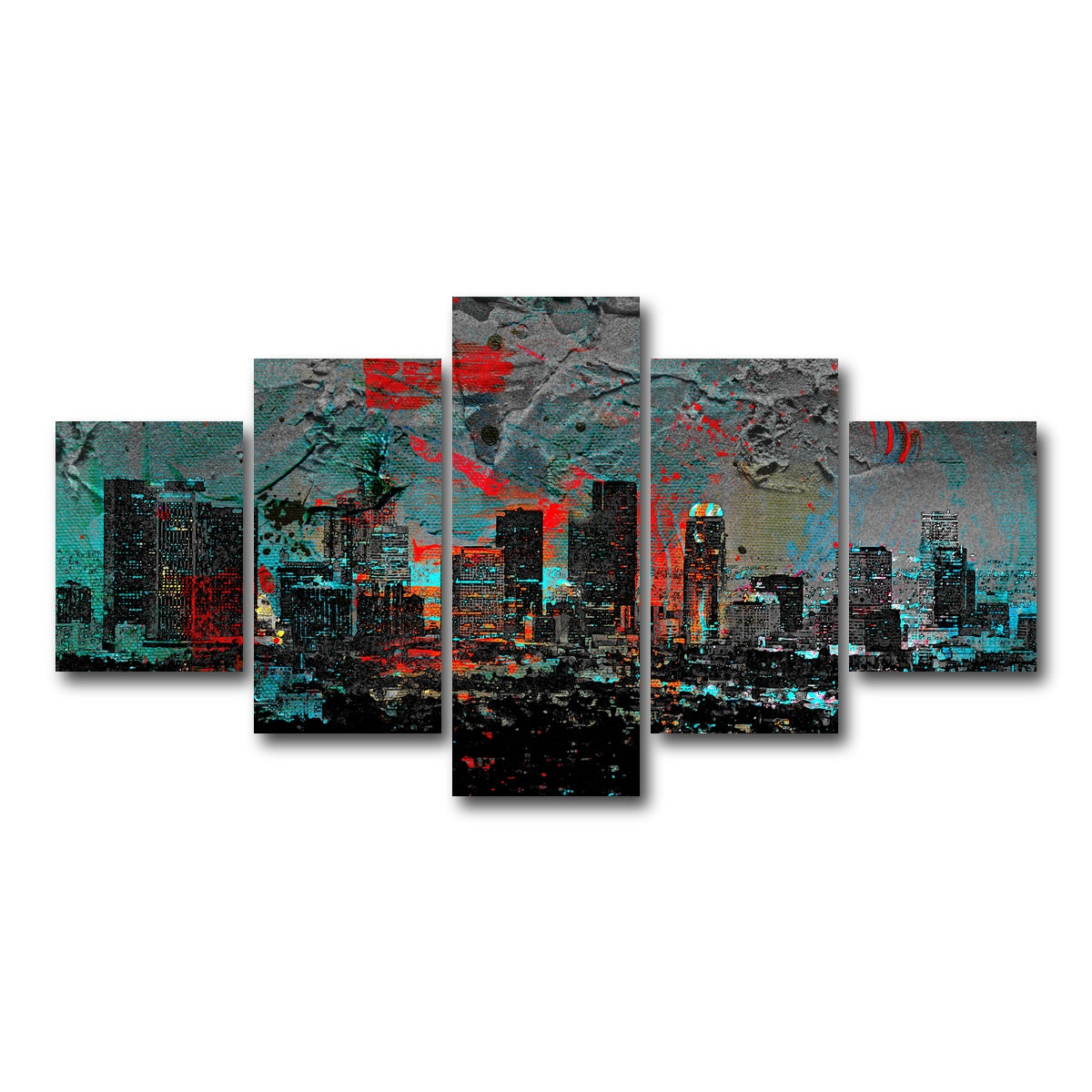 AUTO-MOCKUP WHITE | Abstract Los Angeles Skyline | 5 Piece | Gallery Wrap Canvas | group=5_short