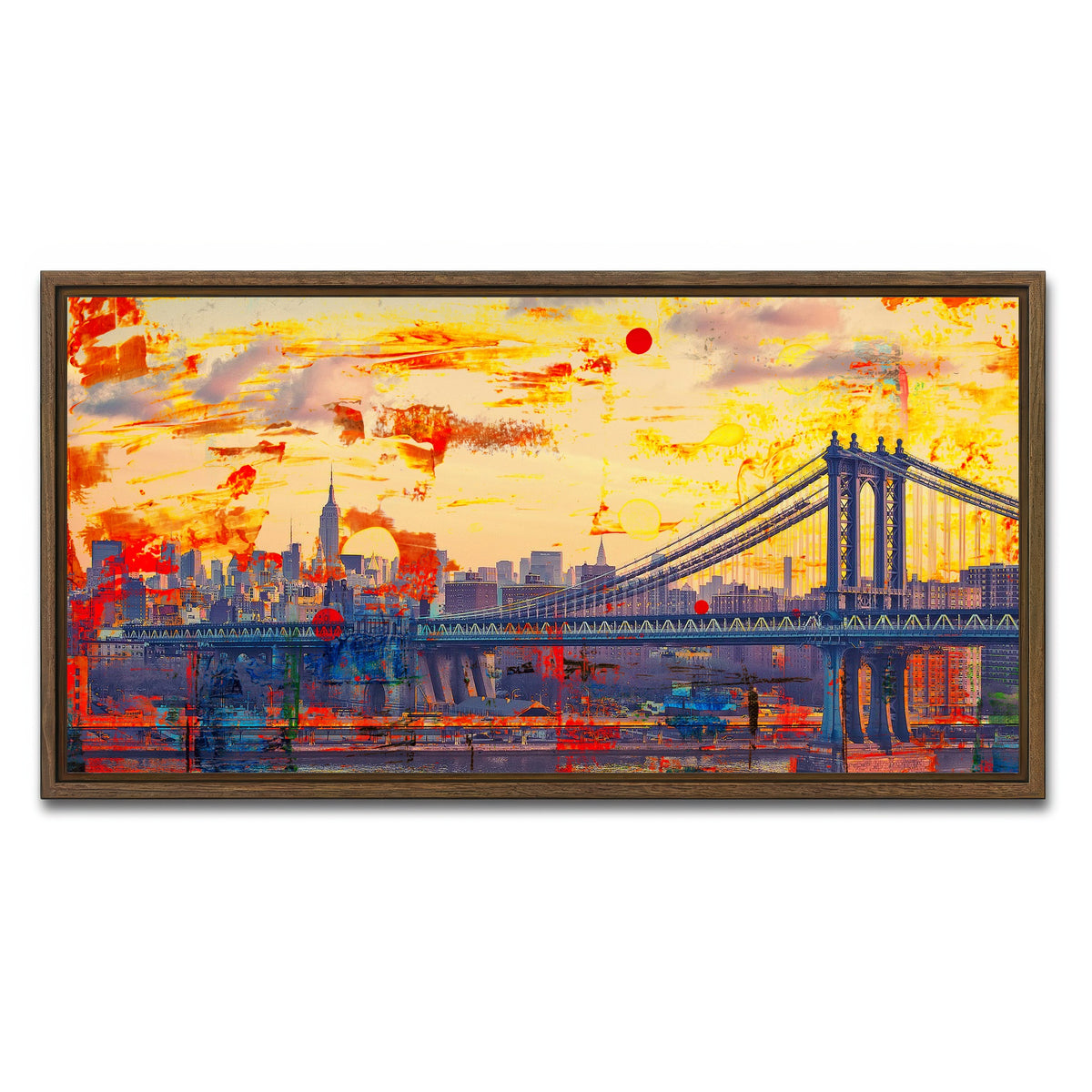 AUTO-MOCKUP WHITE | Abstract Manhattan Bridge | 1 Piece | Walnut Framed Canvas | group=2x1