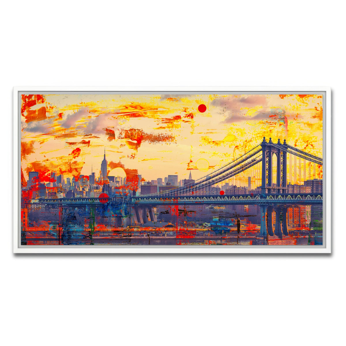 AUTO-MOCKUP WHITE | Abstract Manhattan Bridge | 1 Piece | White Framed Canvas | group=2x1