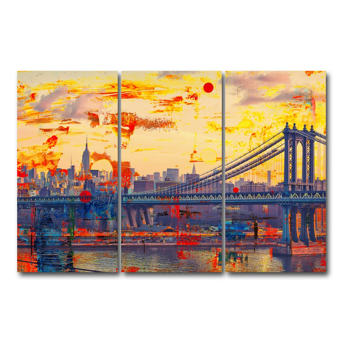 AUTO-MOCKUP WHITE | Abstract Manhattan Bridge | 3 Piece | Gallery Wrap Canvas | group=12x24