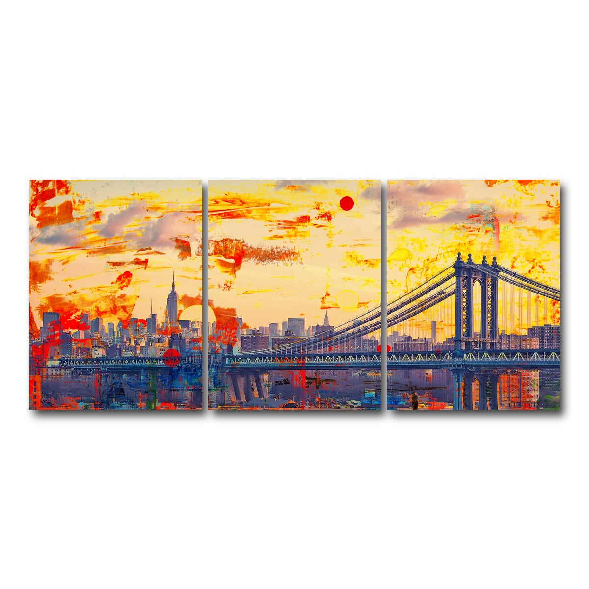 AUTO-MOCKUP WHITE | Abstract Manhattan Bridge | 3 Piece | Gallery Wrap Canvas | group=18x24