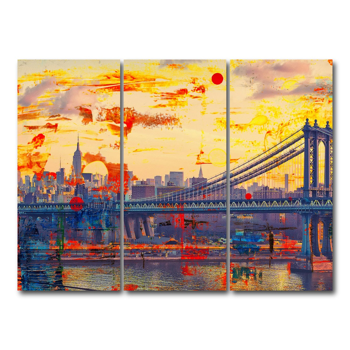 AUTO-MOCKUP WHITE | Abstract Manhattan Bridge | 3 Piece | Gallery Wrap Canvas | group=8x18