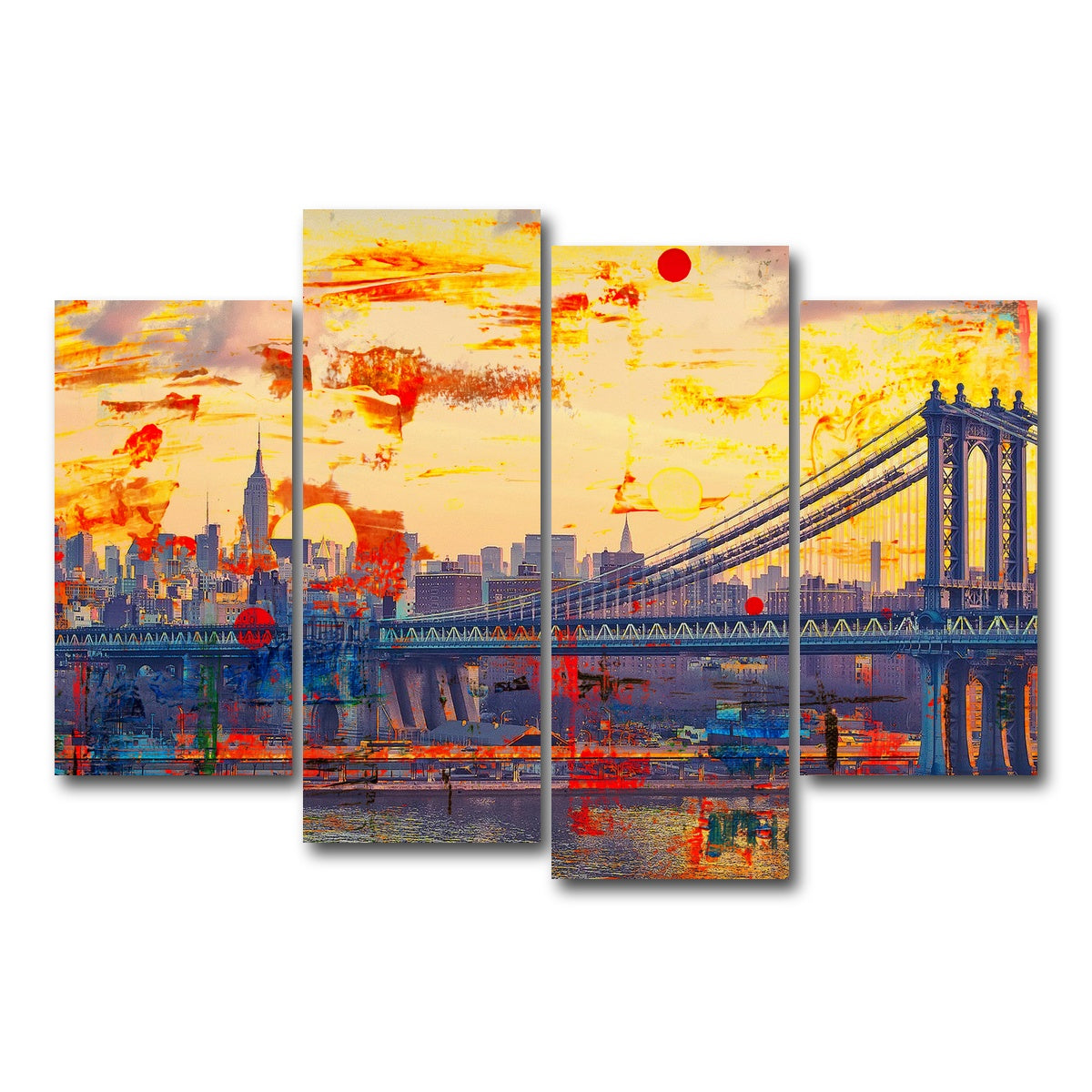 AUTO-MOCKUP WHITE | Abstract Manhattan Bridge | 4 Piece | Gallery Wrap Canvas | group=4_short