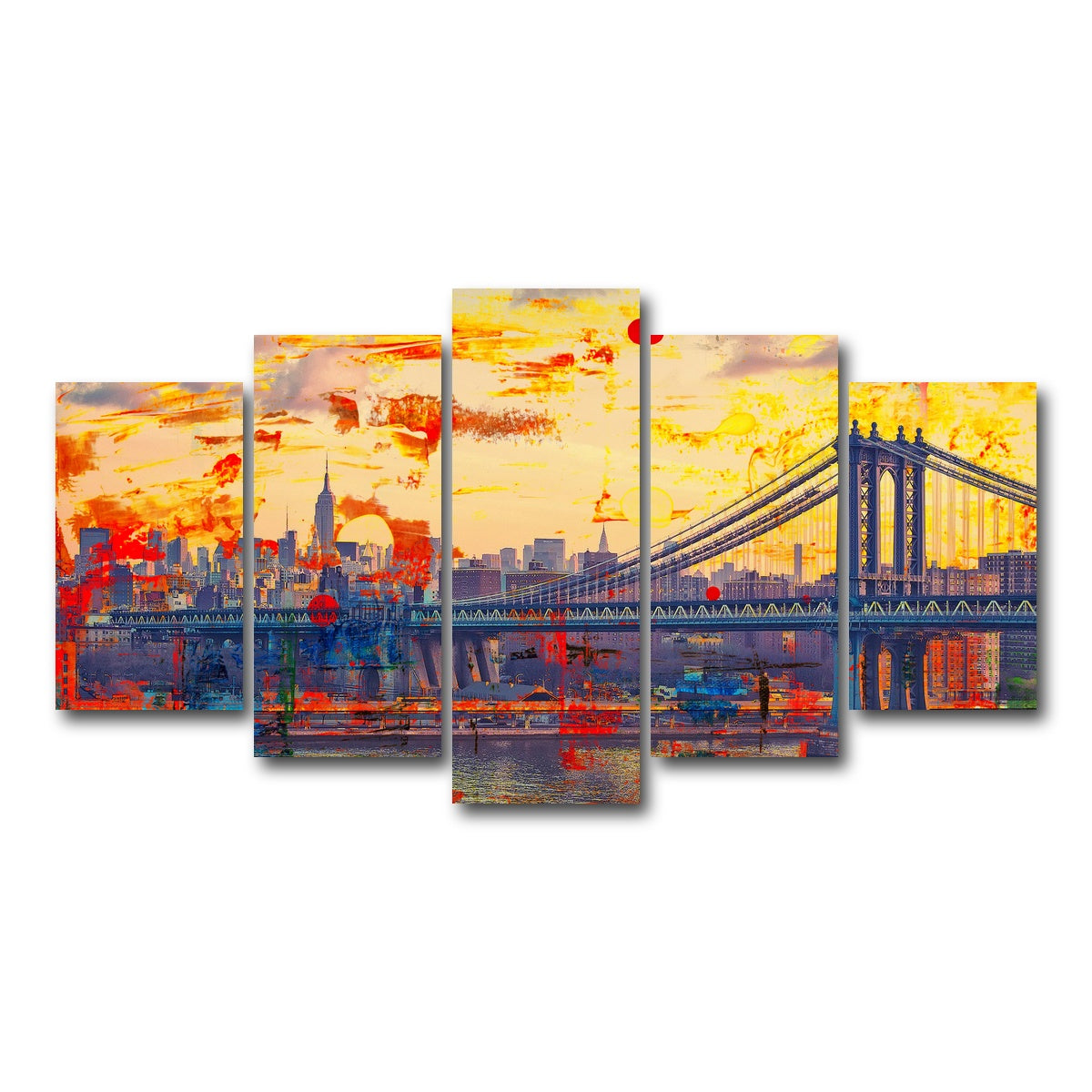 AUTO-MOCKUP WHITE | Abstract Manhattan Bridge | 5 Piece | Gallery Wrap Canvas | group=5_normal