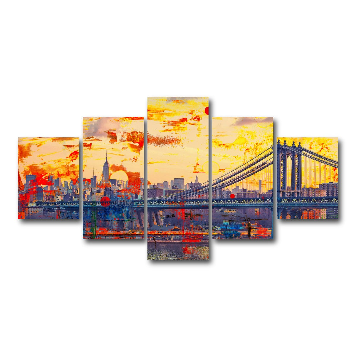 AUTO-MOCKUP WHITE | Abstract Manhattan Bridge | 5 Piece | Gallery Wrap Canvas | group=5_short