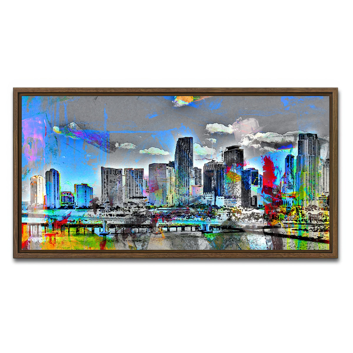 AUTO-MOCKUP WHITE | Abstract Miami Skyline | 1 Piece | Walnut Framed Canvas | group=2x1