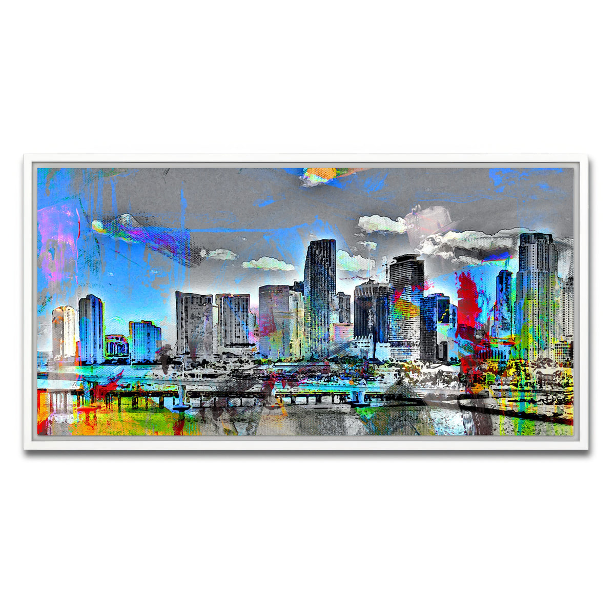AUTO-MOCKUP WHITE | Abstract Miami Skyline | 1 Piece | White Framed Canvas | group=2x1