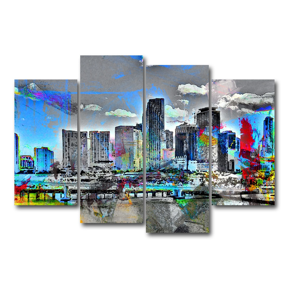 AUTO-MOCKUP WHITE | Abstract Miami Skyline | 4 Piece | Gallery Wrap Canvas | group=4_short