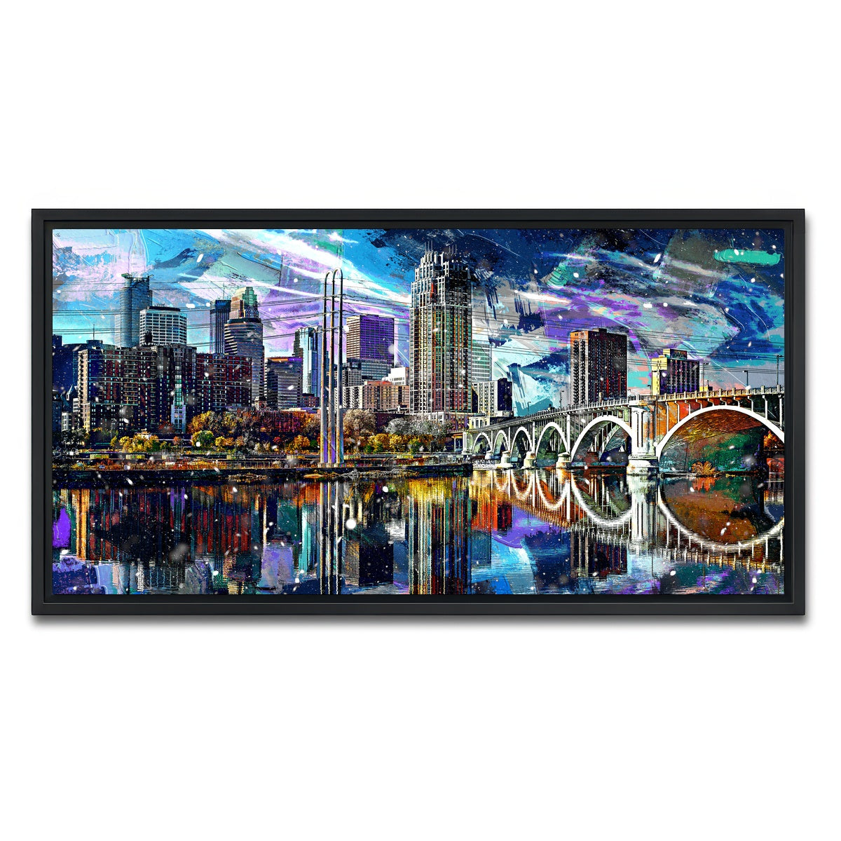 AUTO-MOCKUP WHITE | Abstract Minneapolis Skyline | 1 Piece | Black Framed Canvas | group=2x1