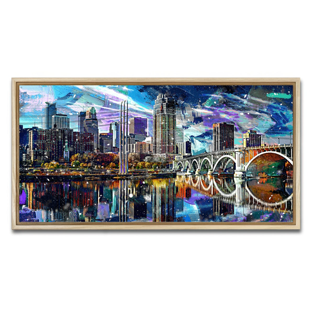 AUTO-MOCKUP WHITE | Abstract Minneapolis Skyline | 1 Piece | Natural Framed Canvas | group=2x1