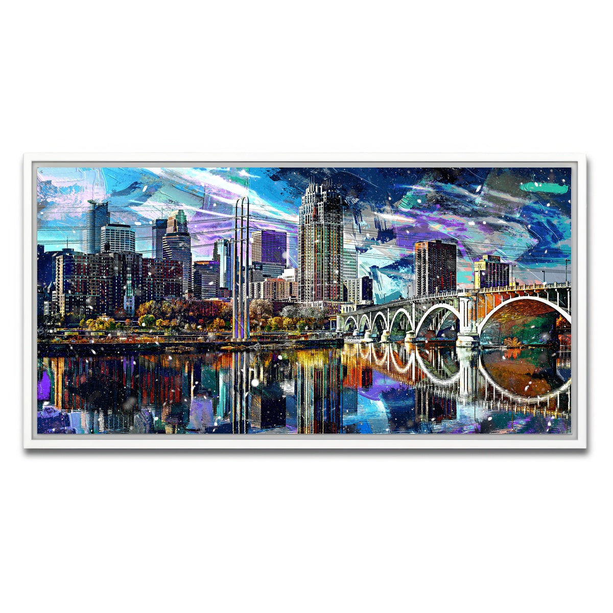 AUTO-MOCKUP WHITE | Abstract Minneapolis Skyline | 1 Piece | White Framed Canvas | group=2x1