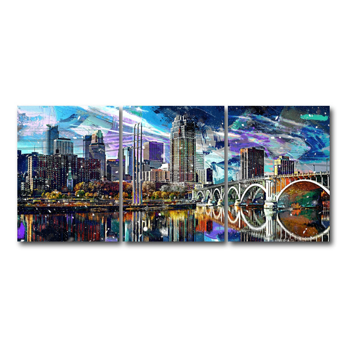 AUTO-MOCKUP WHITE | Abstract Minneapolis Skyline | 3 Piece | Gallery Wrap Canvas | group=18x24