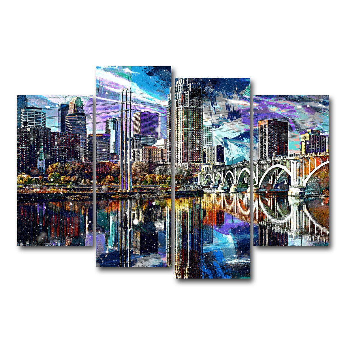AUTO-MOCKUP WHITE | Abstract Minneapolis Skyline | 4 Piece | Gallery Wrap Canvas | group=4_short