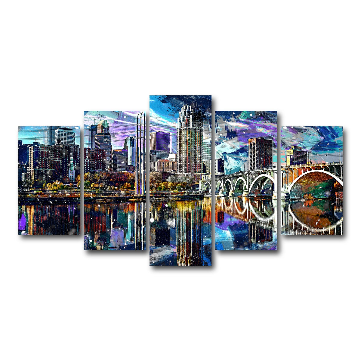 AUTO-MOCKUP WHITE | Abstract Minneapolis Skyline | 5 Piece | Gallery Wrap Canvas | group=5_normal