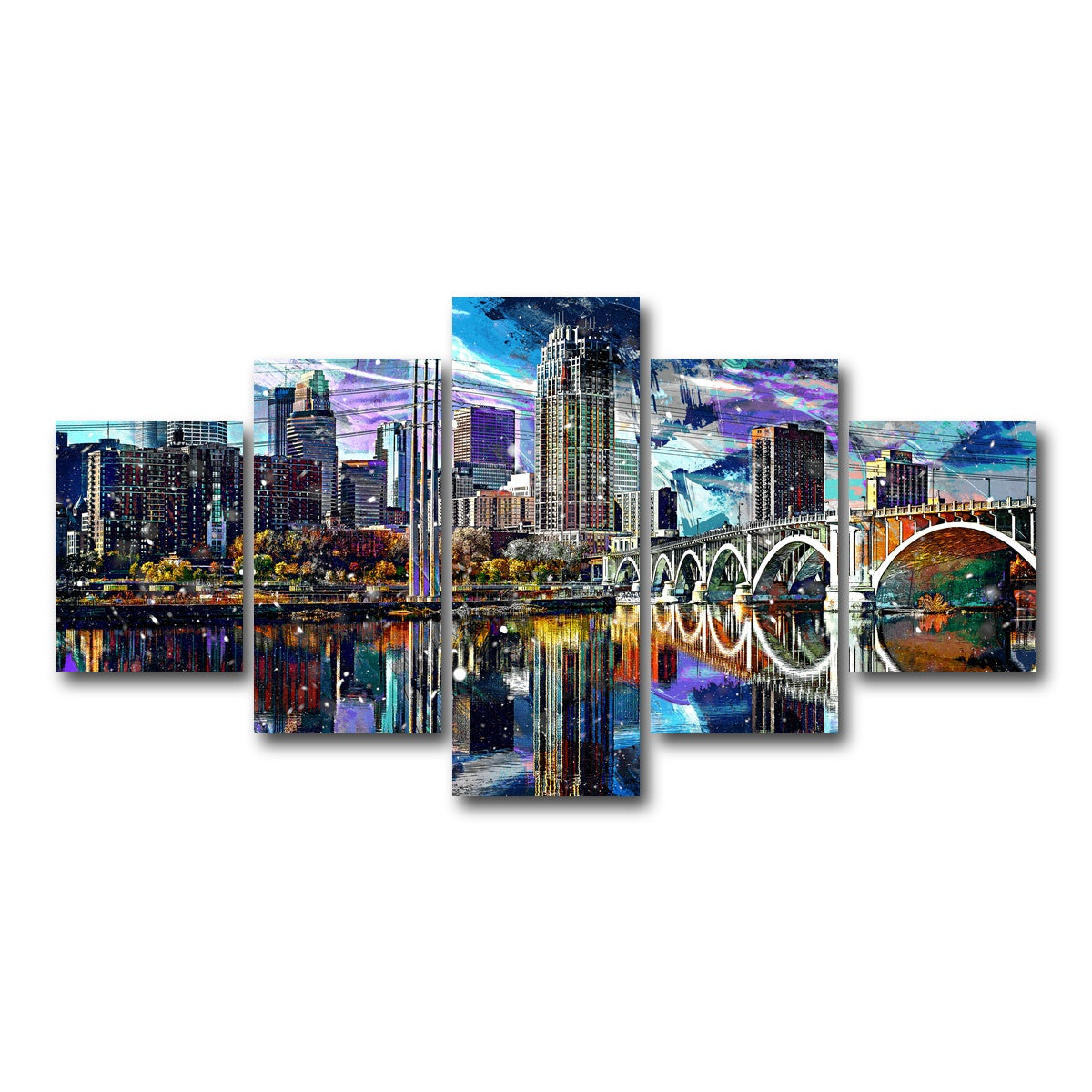 AUTO-MOCKUP WHITE | Abstract Minneapolis Skyline | 5 Piece | Gallery Wrap Canvas | group=5_short