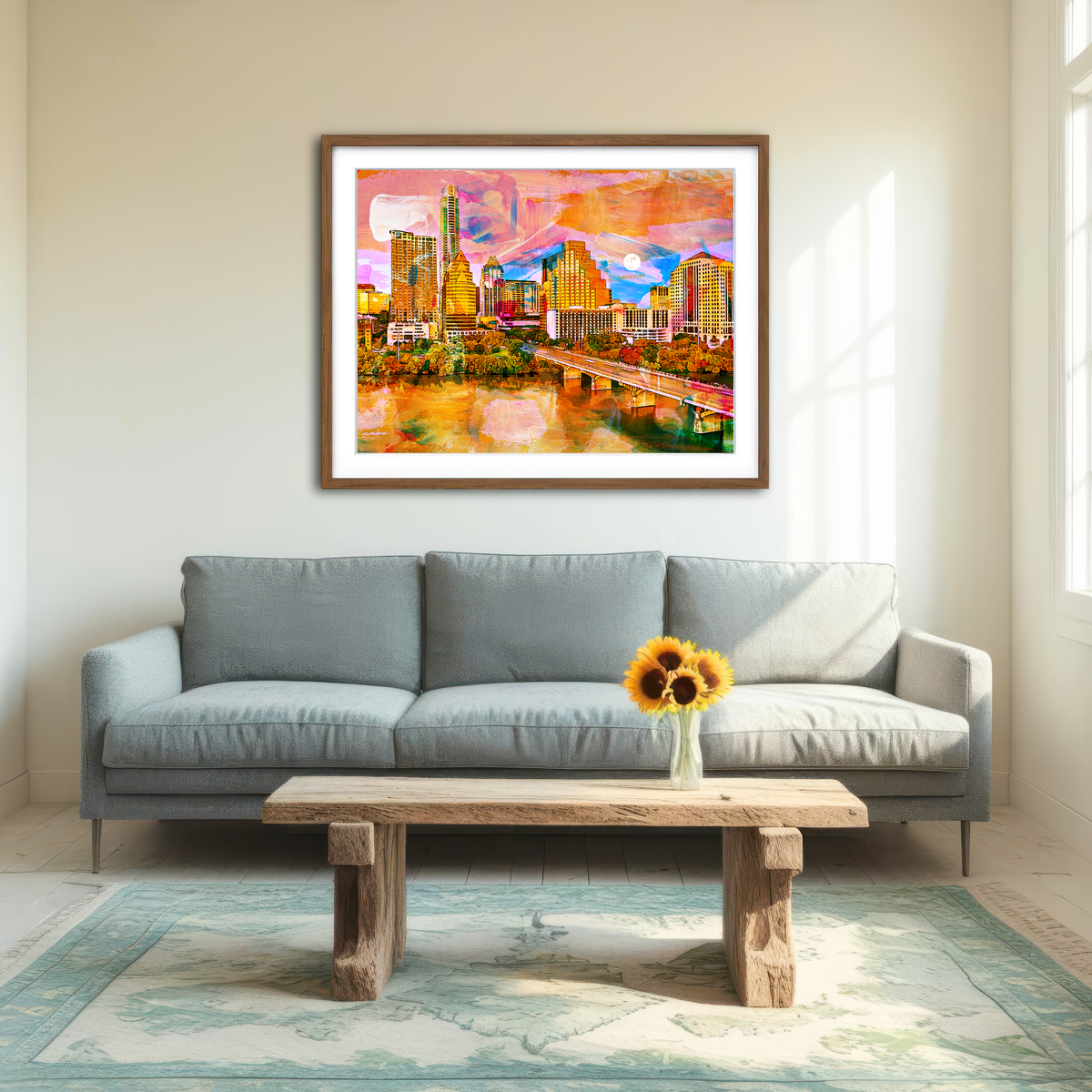 AUTO-MOCKUP ROOM | Abstract Moon Over Austin Wall Art