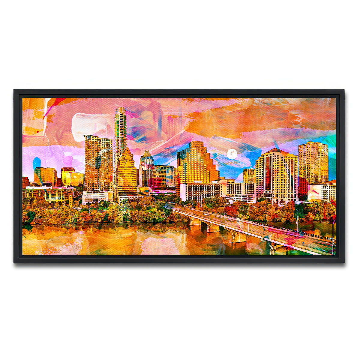 AUTO-MOCKUP WHITE | Abstract Moon Over Austin | 1 Piece | Black Framed Canvas | group=2x1
