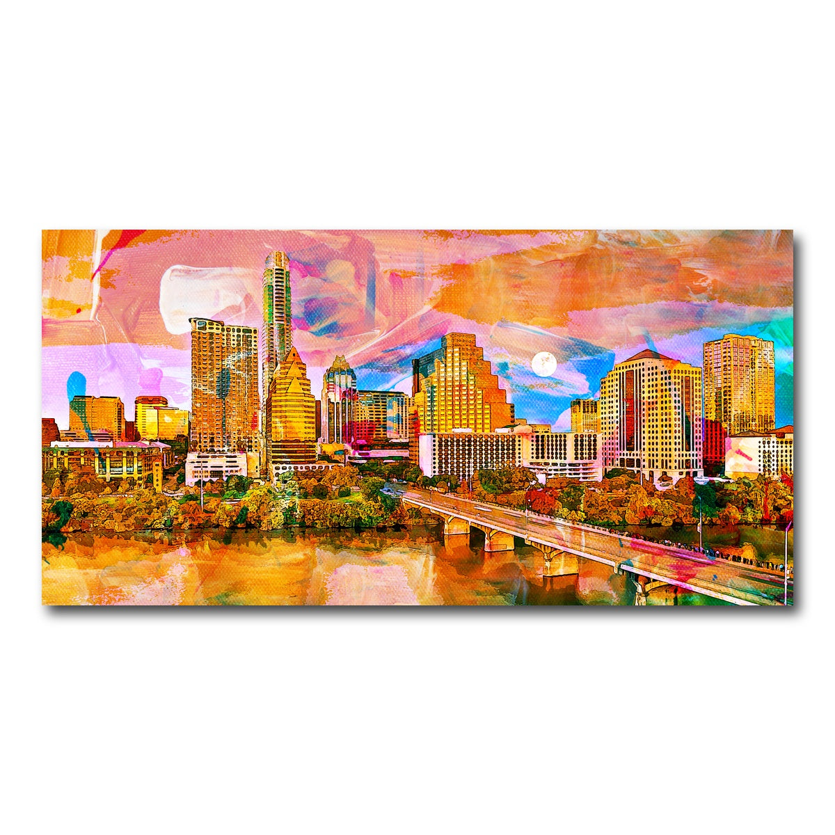 AUTO-MOCKUP WHITE | Abstract Moon Over Austin | 1 Piece | Gallery Wrap Canvas | group=2x1