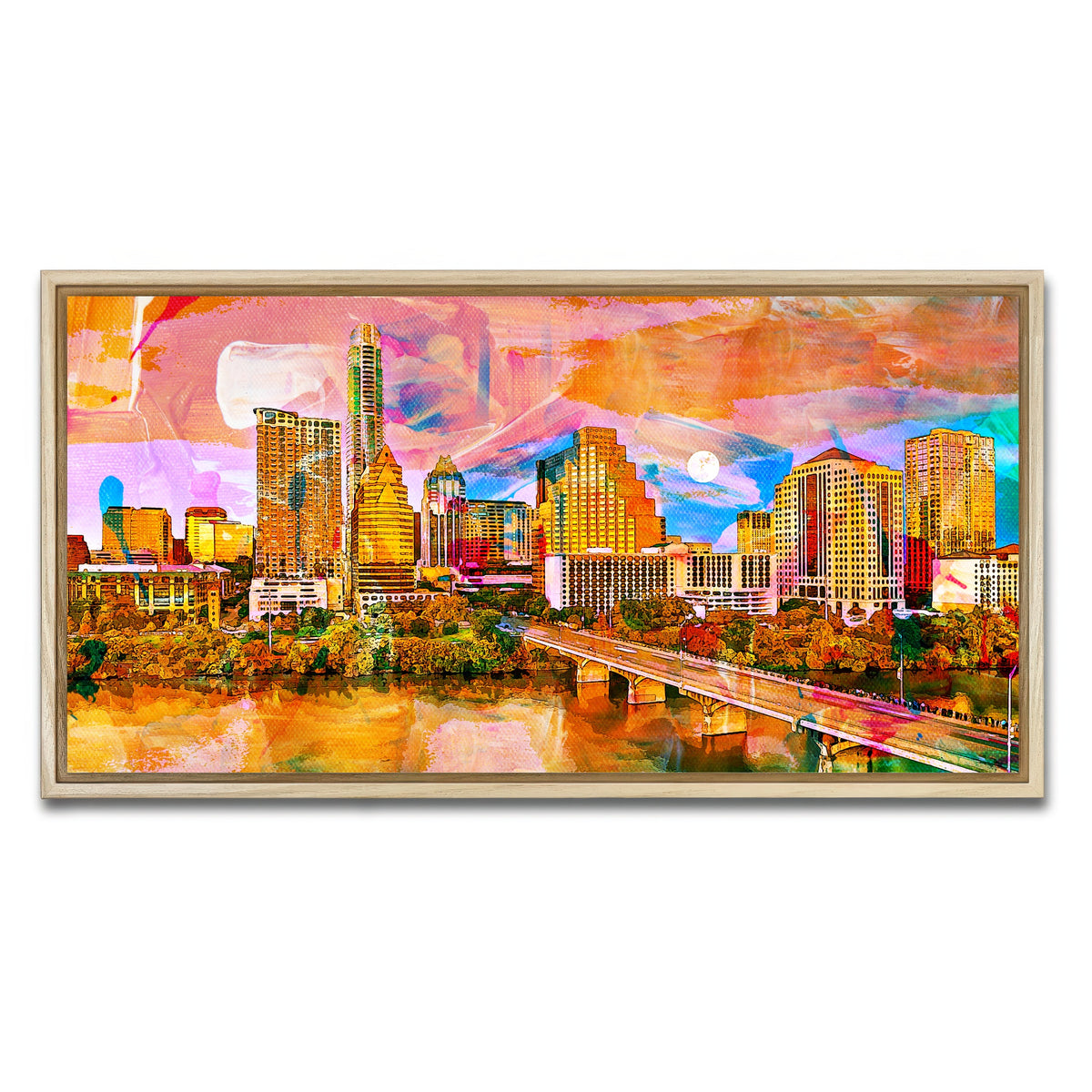 AUTO-MOCKUP WHITE | Abstract Moon Over Austin | 1 Piece | Natural Framed Canvas | group=2x1