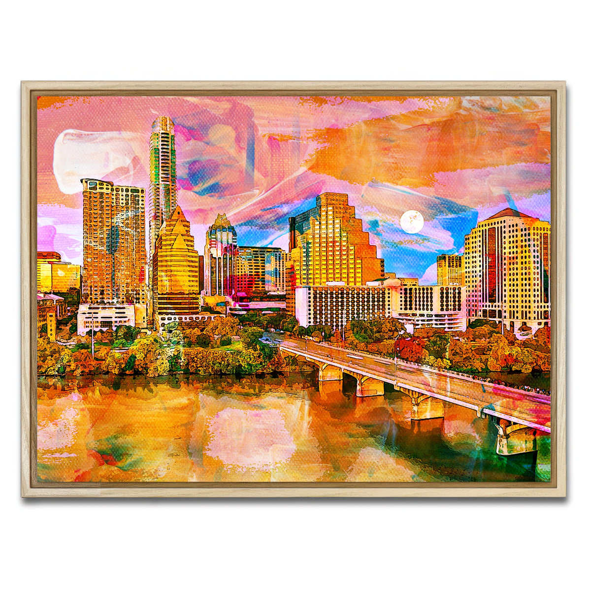 AUTO-MOCKUP WHITE | Abstract Moon Over Austin | 1 Piece | Natural Framed Canvas | group=4x3