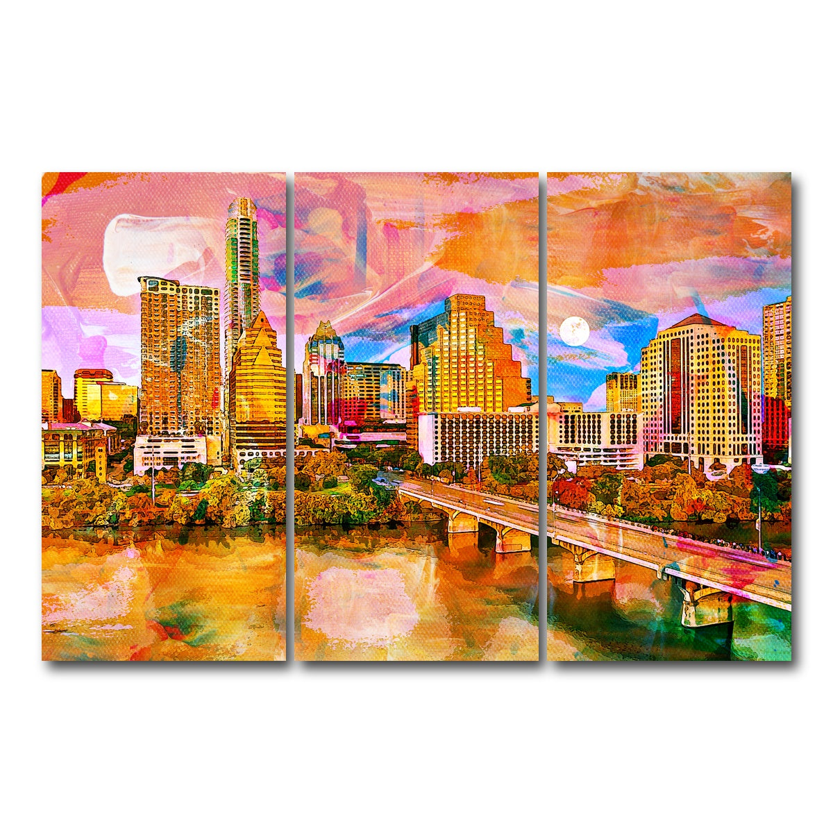 AUTO-MOCKUP WHITE | Abstract Moon Over Austin | 3 Piece | Gallery Wrap Canvas | group=12x24