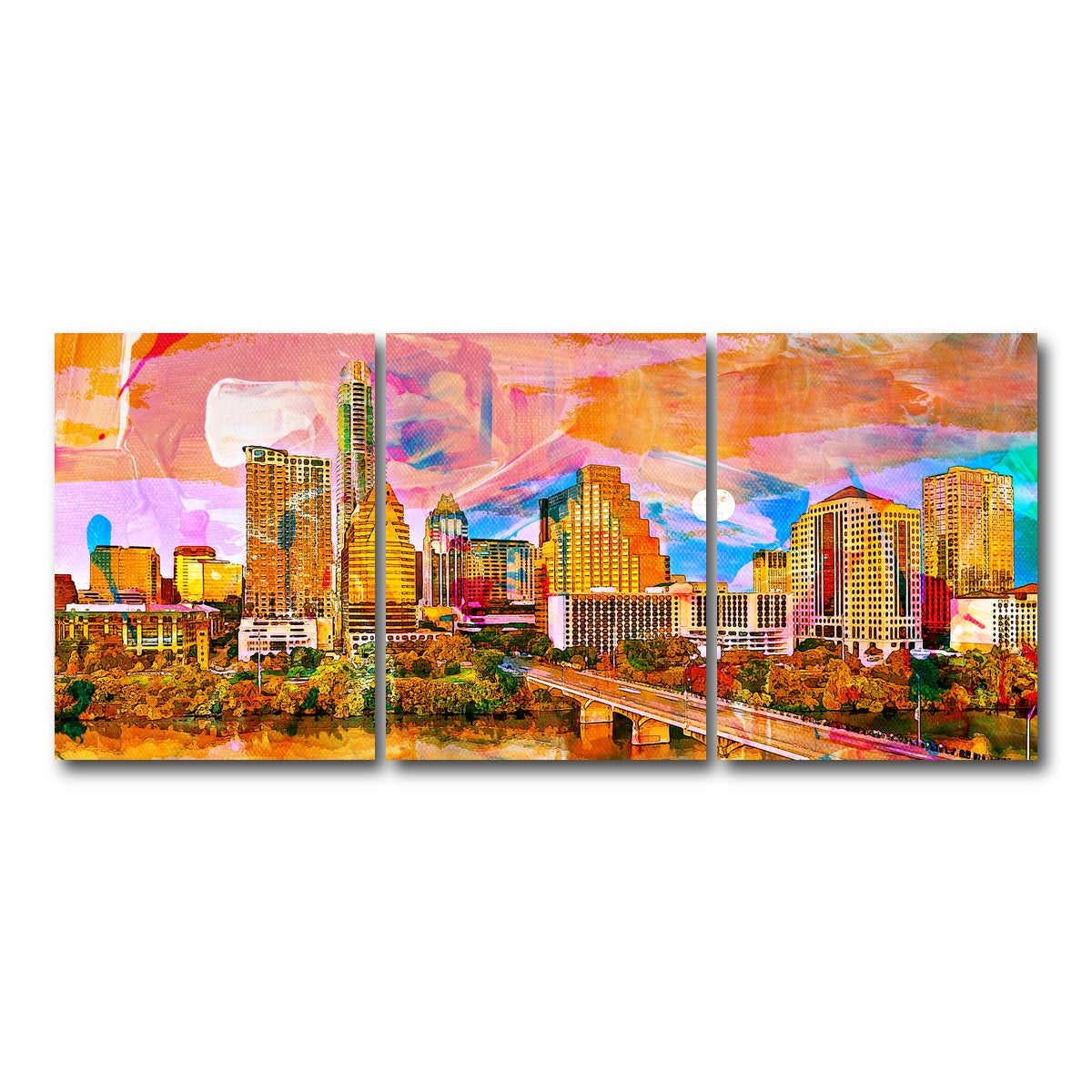 AUTO-MOCKUP WHITE | Abstract Moon Over Austin | 3 Piece | Gallery Wrap Canvas | group=18x24