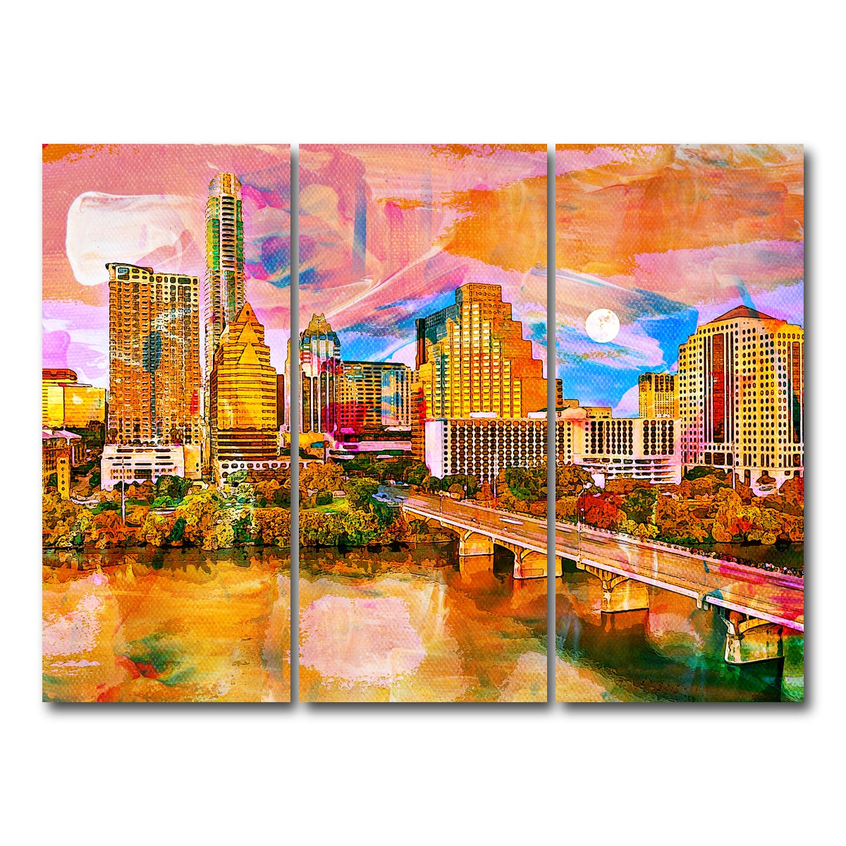 AUTO-MOCKUP WHITE | Abstract Moon Over Austin | 3 Piece | Gallery Wrap Canvas | group=8x18