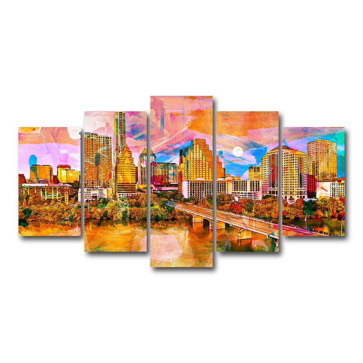 AUTO-MOCKUP WHITE | Abstract Moon Over Austin | 5 Piece | Gallery Wrap Canvas | group=5_normal
