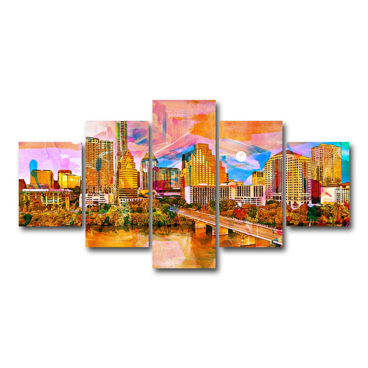 AUTO-MOCKUP WHITE | Abstract Moon Over Austin | 5 Piece | Gallery Wrap Canvas | group=5_short